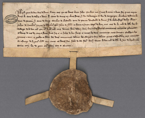 Promesse faite par Philippe le Bel d'observer le traité passé par le comte de Valois et autres au sujet de la capitulation de Lille.