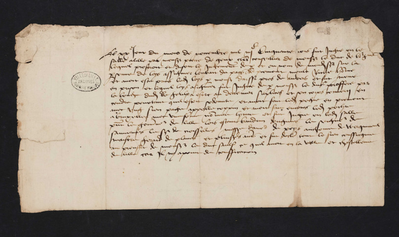 Mention de la sentence prononcée par le Bailliage de Lille contre Louis Assignies, lombard piémontais, condamné au bûcher pour sodomie, avec confiscation de biens sauf sur le territoire de la châtellenie de Lille (20 novembre 1453).
