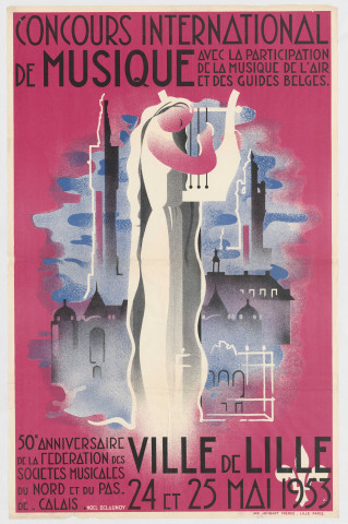 Cinquantième anniversaire de la fédération des sociétés musicales du Nord et du Pas-de-Calais. Concours international de musique avec la participation de la musique de l'air et des guides belges.