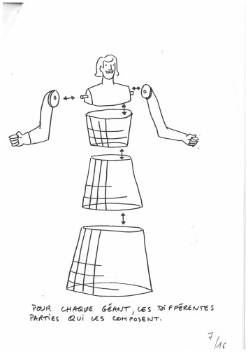 Schéma réalisé par Stéphane Deleurence pour la reconstruction des géants Lydéric et Phinaert présent dans le dossier d'appel d'offres. Archives municipales de Lille - 43W/389