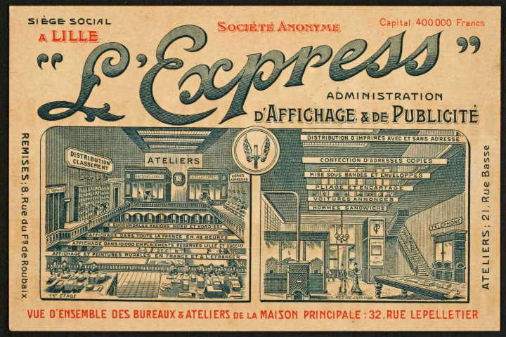 Lille. - L'Express : carte publicitaire.