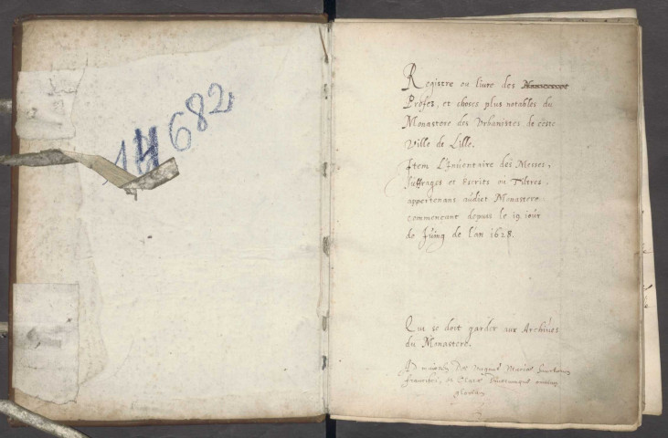 Registre aux professions et choses notables des Urbanistes de Lille