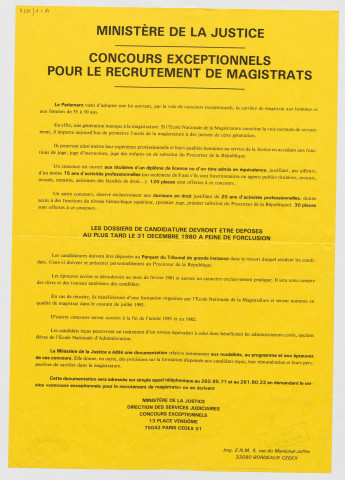 Ministère de la Justice. Concours exceptionnels pour le recrutement de magistrats.