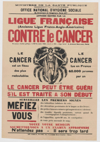 Ministère de la Santé Publique. Ligue Française contre le Cancer.
