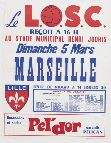 Stade municipal Henri Jooris. Match de footbal L.O.S.C. contre Marseille.