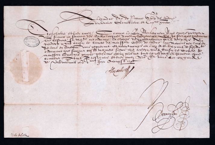 Lettres à cachet du prince de Parme accréditant le comte de Mansfeld comme gouverneur intérimaire des Pays-Bas pendant le séjour du prince aux armées (5 août 1590).