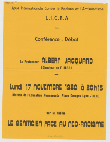 Conférence-débat "Le généticien face au néo-racisme".