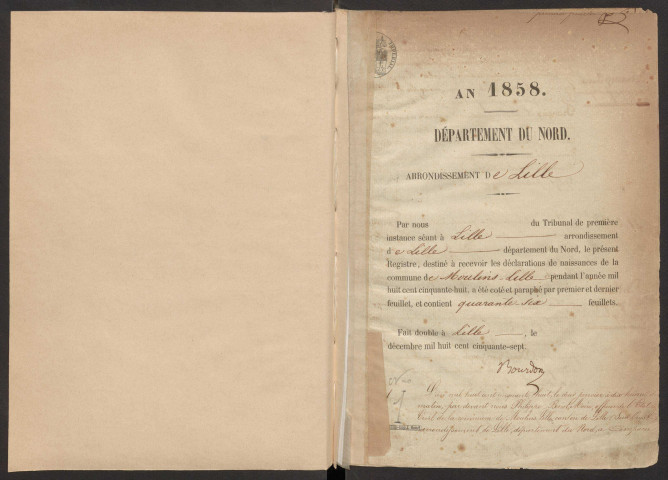Naissances, mariages, décès, 1858