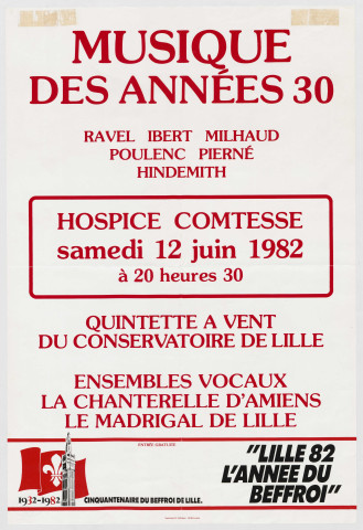 Hospice Comtesse. Musique des années 30. Concert par le quintette à vent du Conservatoire de Lille.