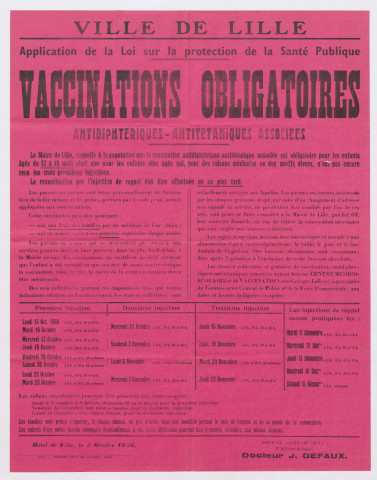 Vaccinations et revaccinations obligatoires antivarioliques-antitétaniques associées.