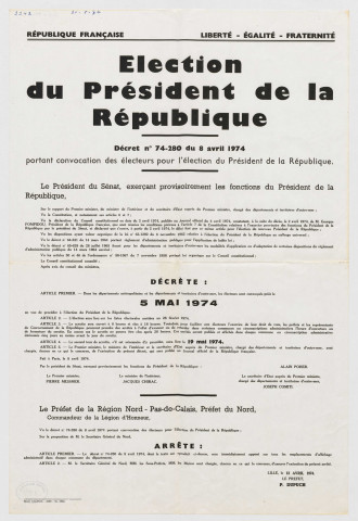 République française. Election du président de la République.