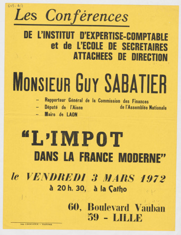 Conférence de l'institut d'expertise comptable sur l'impôt dans la France moderne.