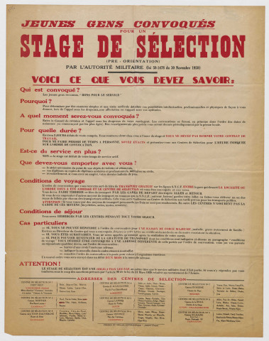 Recrutement militaire. Convocations pour un stage de sélection.