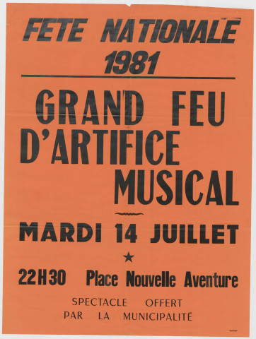 Place de la Nouvelle aventure. Feu d'artifice musical.