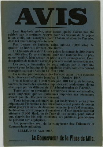 Réquisitions. - Haricots nains: 1 affiche