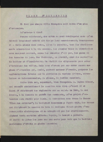 Plan d'extension par M Herriot, maire de Lyon. Publié dans le bâtiment du Nord le 1er juillet 1912