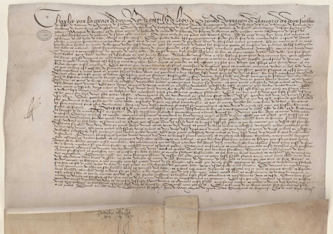 Lettres-patentes autorisant le Magistrat à percevoir des droits sur le commerce de la draperie suivant tarif y indiqué, pour les dépenses de la construction d'une Halle aux draps (27 mai 1519).