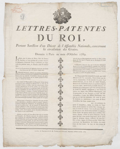 Lettres-Patentes du Roi concernant la circulation des grains