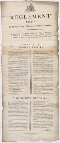 Règlement pour le bureau de pesage, mesurage, jaugeage et estampillage