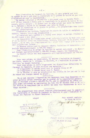 Délibération n°4411 bis - Monument aux morts. Érection 1er lot. Exécution des travaux.