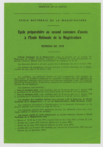 Ministère de la Justice. Ecole nationale de la magistrature : cycle préparatoire au second concours d'accès à l'école nationale de la magistrature.