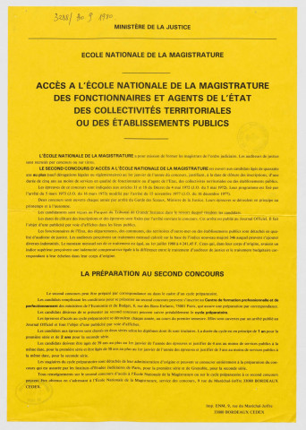 Ministère de la Justice. Ecole national de la magistrature. Accès à l'école nationale de la magistrature des fonctionnaires et agents de l'Etat des collectivités territoriales ou des établissements publics.