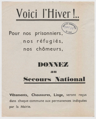 Actions du secours national pour les Français.