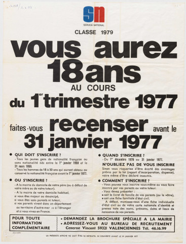 Service national. Recensement militaire.