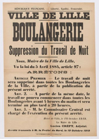 Boulangerie. Suppression du travail de nuit.