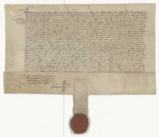 Annulation par Jean de Bourgogne, comte d'Etampes, gouverneur des « Pays de par deçà », de la procédure instruite contre Lolard Fremault, mayeur de Lille, et les échevins, incarcérés et victimes d'une perquisition contraire au privilège de non-confiscation à l'occasion du subside de 1000 saints exigé des habitants pour leur participation à l'indemnité de 50.000 saints destinée à la libération de Ham (2 mars 1435).