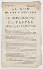 Adresse du représentant du peuple auprès de l'armée du Nord concernant les salaisons de viande de bovin dans le Nord-Pas-de-Calais et leur limitation expresse afin de sauvegarder le cheptel