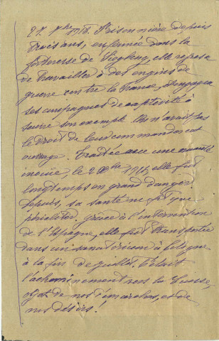 Lettre de Mme de Bettignies à Charles Delesalle annonçant le décés de Louise de Bettignies
