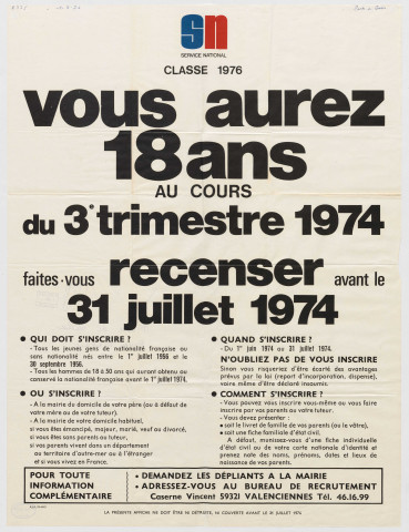 Service national. Recensement militaire.