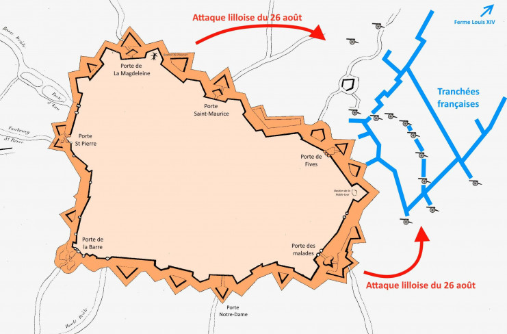 Plan de la ville assiégée lors de l'attaque lilloise du 26 août 1667 – Archives municipales de Lille