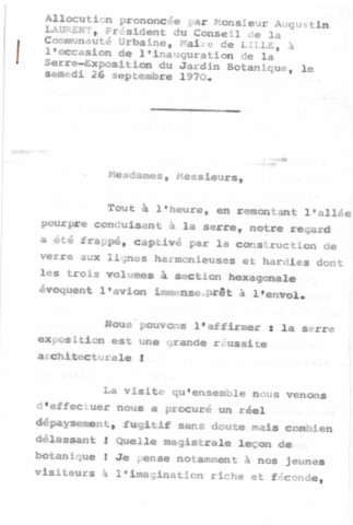 Présentation des plantes et inauguration de la serre d'exposition.