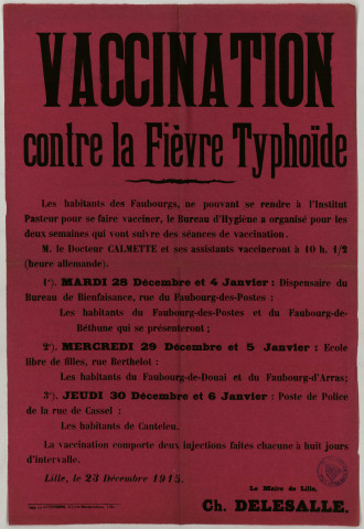 Hygiène / santé publique. - Vaccination contre la fièvre typhoïde: 1 affiche