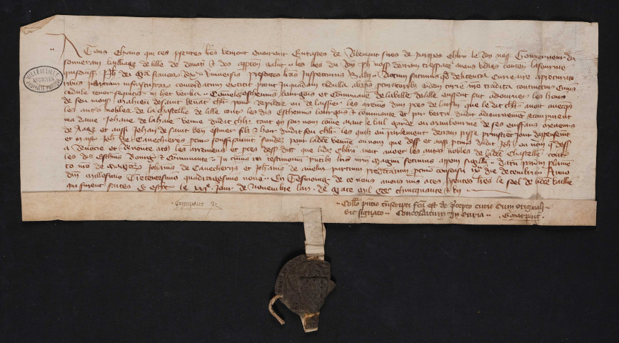 Homologation par le Parlement de Paris de la renonciation faite par les héritiers de Mahieu de Saint-Venant, chevalier, au privilège d'arsin (9 décembre 1349).