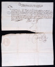 Lettres à cachet de l'archiduc cardinal Albert pour la publication du traité de paix avec la France, avec affixe contenant le placard proclamé à la bretèche de Lille (31 mai 1598).