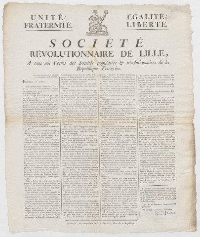 Société révolutionnaire de Lille. Adresse à toutes les sociétés populaires et révolutionnaires de la République française