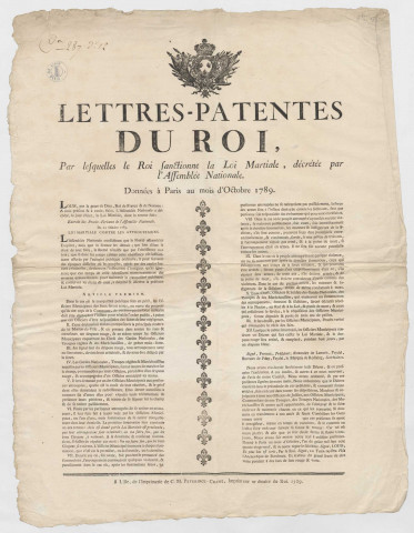 Lettres patentes du Roi sanctionnant la loi martiale décrétée par l'Assemblée nationale