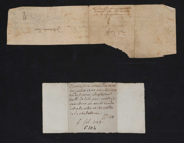 Mandement exécutoire de l'arrêt du Parlement de Paris déboutant les nobles de la châtellenie de Lille s'opposant au droit d'arsin (10 juillet 1344).