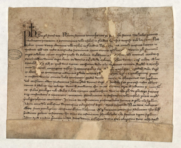 Réception par Philippe le Bel du serment de la commune de Lille du mois de septembre 1286; y inséré portant maintien du traité fait entre lui et le comte de Flandre