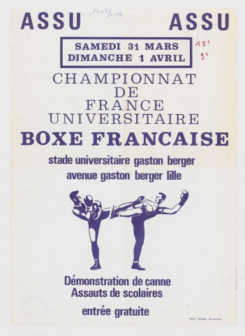 Stade universitaire Gaston Berger. Championnat de France universitaire de boxe française.