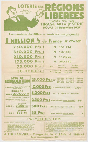 La loterie des régions libérées. Tirage de la 3ème série.