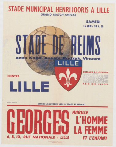 Stade municipal Henris Jooris. Match de football Stade de Reims contre le L.O.S.C.