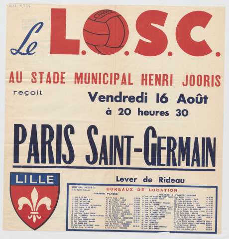 Stade municipal Henri Jooris. Match de football L.O.S.C. contre Paris Saint-Germain.