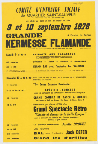 Lille Saint-Sauveur. Kermesse flamande organisée par le Comité d'Entraide Sociale du Quartier Saint-Sauveur au stade ou dans le hall de l'Hôtel de Ville