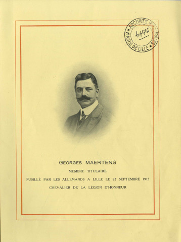 Portrait de Georges Maertens, membre du comité Jacquet, fusillé le 22 septembre 1915