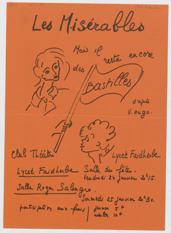 Salle Roger Salengro, lycée Faidherbe. "Les Misérables" "Mais il reste encore des bastilles". Pièce de théâtre d'après Victor Hugo.