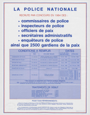 Police Nationale. Concours 1984.